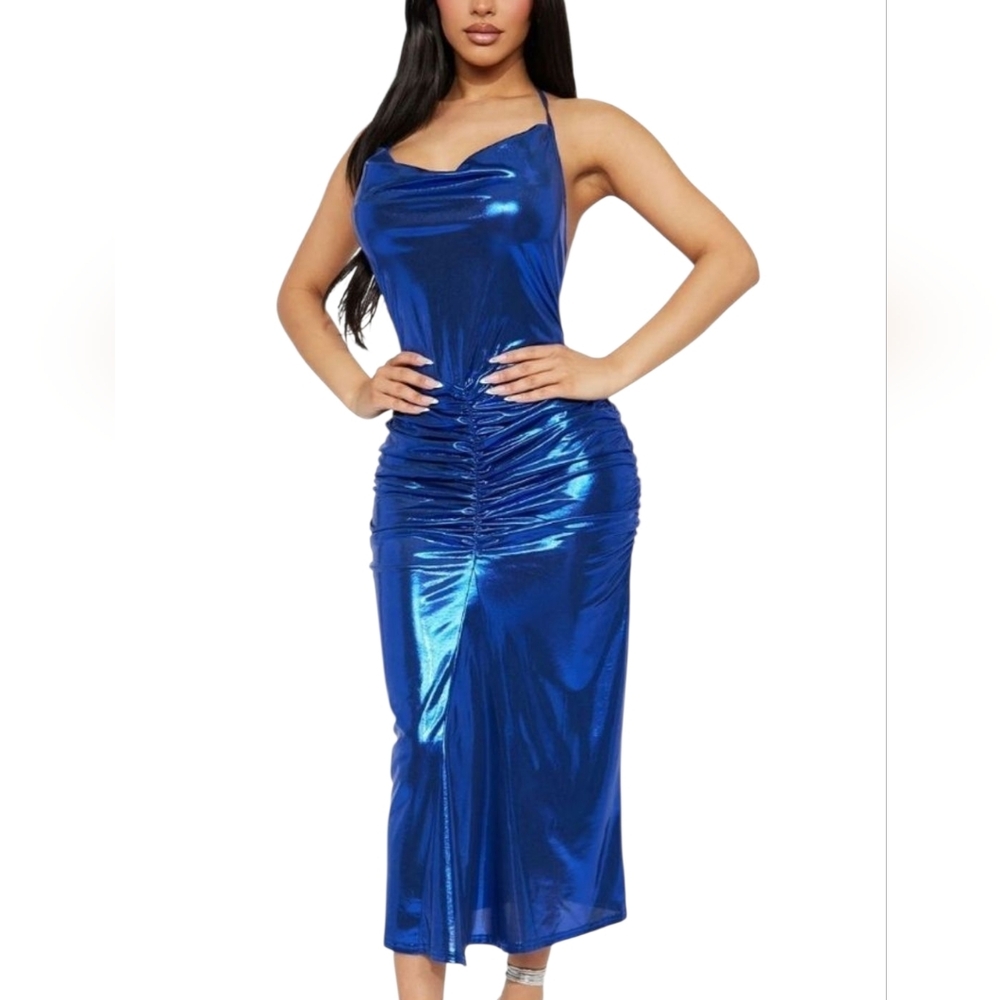 Fashion Nova True Essence Metallic Midi Dress
